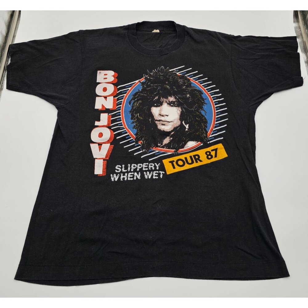 Vintage Bon Jovi Slippery When Wet Tour 1987 Concert Tour T-Shirt Sz L